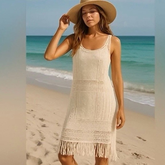 Lauren Ralph Lauren Dresses & Skirts - Ralph Lauren White Cream Crochet Dress Fringe Lined Petite Size PXS Bohemian
